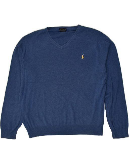 Vintage Polo Ralph Lauren Size XL V-Neck Jumper Sweater in Blue