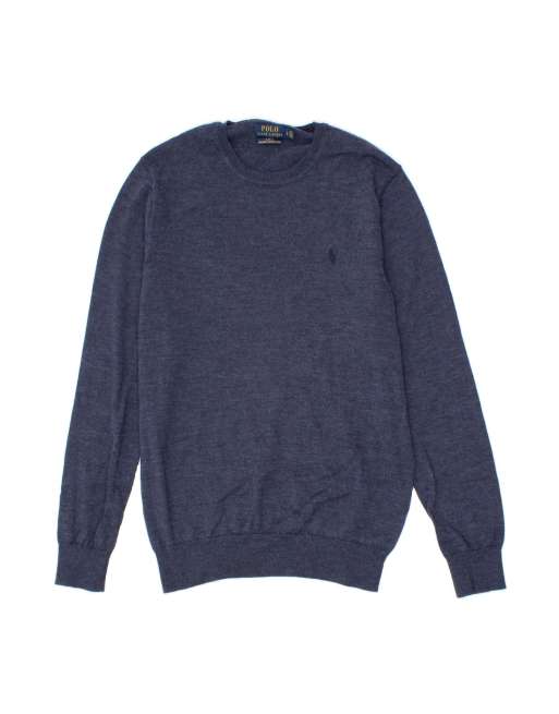 Vintage Polo Ralph Lauren Slim Fit Crew Neck Jumper Sweater Large In Blue