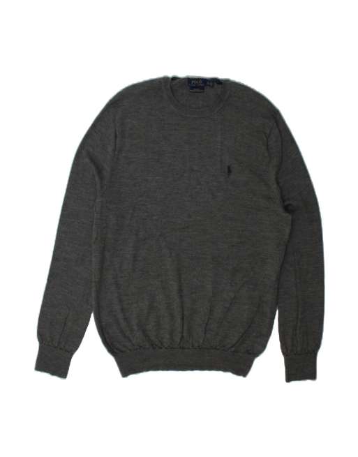 Vintage Polo Ralph Lauren Slim Fit Crew Neck Jumper XL In Grey Wool