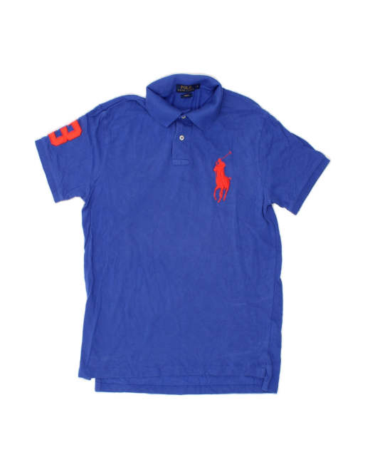 Vintage Polo Ralph Lauren Slim Fit Graphic Polo Shirt Large In Blue