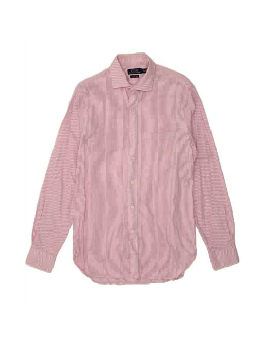 Vintage Polo Ralph Lauren Slim Fit Shirt Size 15 1/2 Medium In Pink Pinstripe