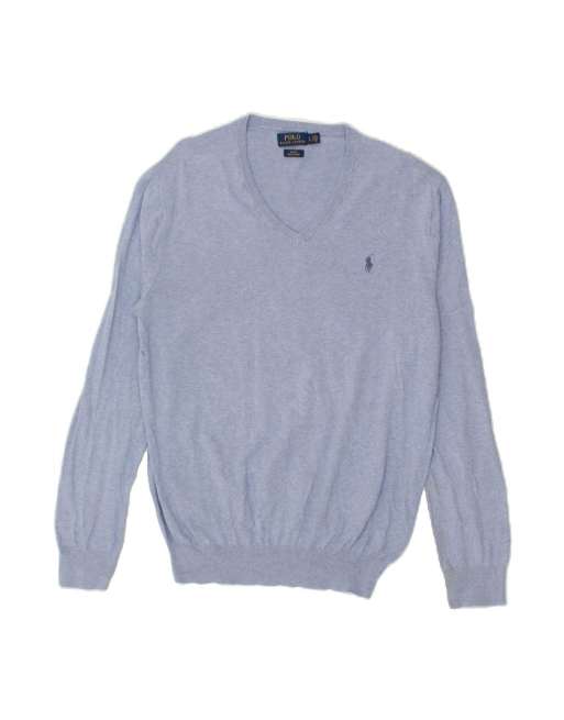 Vintage Polo Ralph Lauren Slim Fit V-neck Jumper Sweater Large In Blue