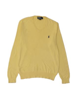 Vintage Polo Ralph Lauren Slim Fit V-neck Jumper Sweater Medium In Yellow - view 1