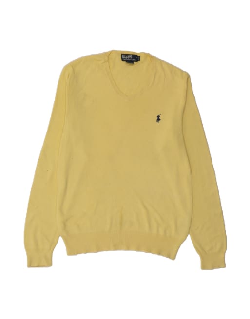 Vintage Polo Ralph Lauren Slim Fit V-neck Jumper Sweater Medium In Yellow