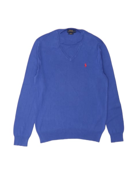 Vintage Polo Ralph Lauren Slim Fit V-neck Jumper Sweater UK 16 Large In Blue - view 1