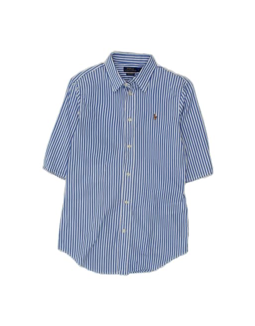 Vintage Polo Ralph Lauren Slim Shirt US 6 Medium In Blue Pinstripe