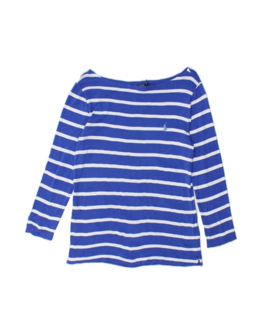 Vintage Polo Ralph Lauren Top 3/4 Sleeve UK 12 Medium In Blue Striped
