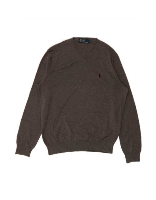 Vintage Polo Ralph Lauren V-neck Jumper Sweater Large In Grey