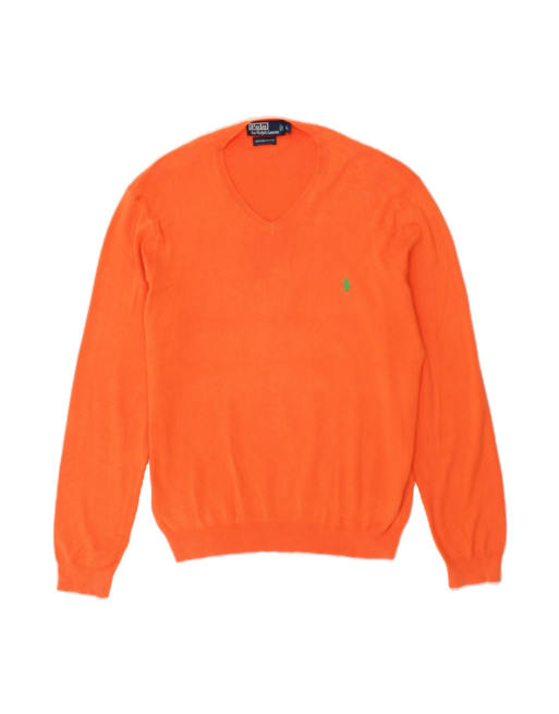 Vintage Polo Ralph Lauren V-neck Jumper Sweater Large In Orange