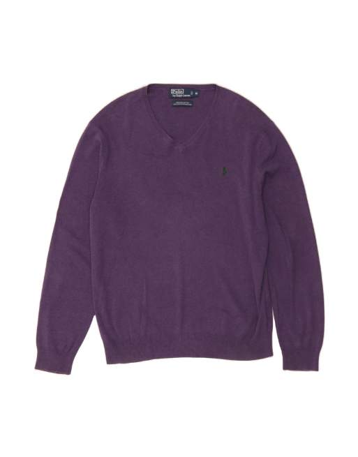 Vintage Polo Ralph Lauren V-neck Jumper Sweater Medium In Purple