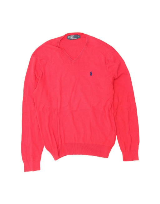 Vintage Polo Ralph Lauren V-neck Jumper Sweater Small In Pink