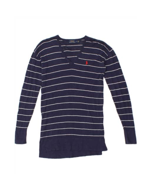Vintage Polo Ralph Lauren V-neck Jumper Sweater UK 10 Small In Blue