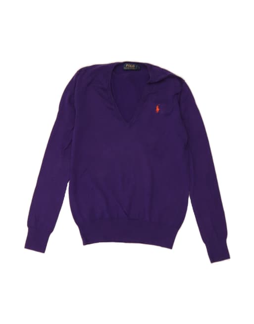 Vintage Polo Ralph Lauren V-neck Jumper Sweater UK 10 Small In Purple