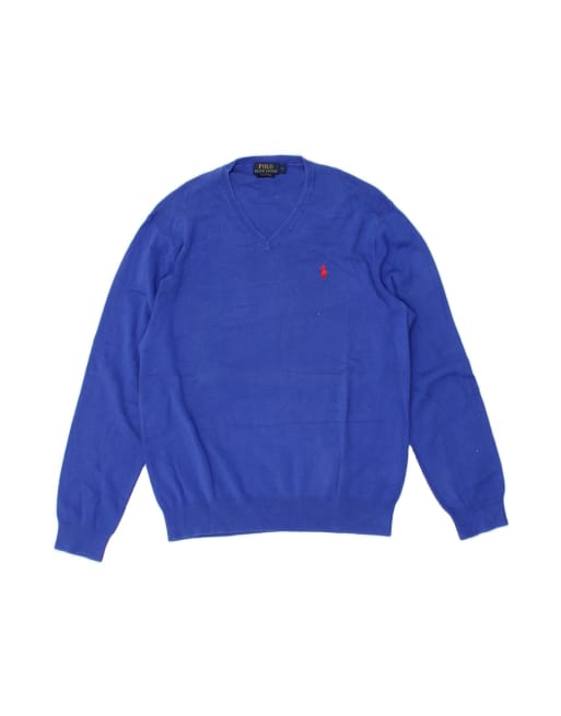 Vintage Polo Ralph Lauren V-neck Jumper Sweater UK 16 Large In Blue