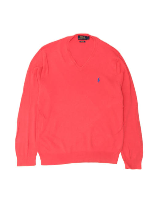 Vintage Polo Ralph Lauren V-neck Jumper Sweater UK 16 Large In Pink