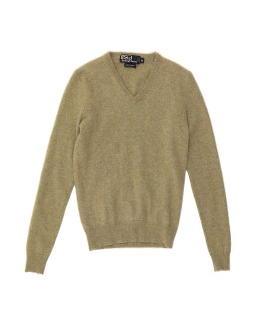 Vintage Polo Ralph Lauren V-neck Jumper Sweater UK 6 XS In Green Flecked