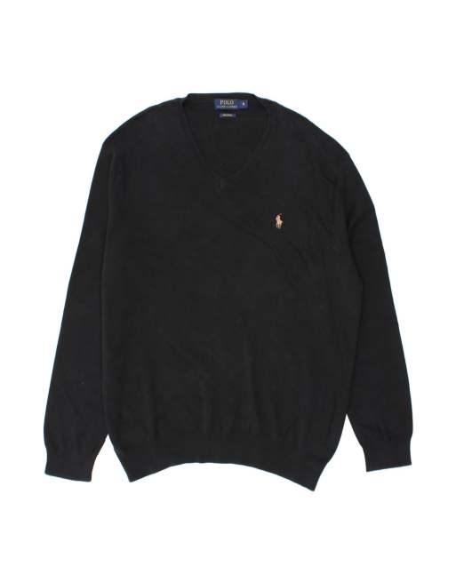 Vintage Polo Ralph Lauren V-neck Jumper Sweater XL In Black
