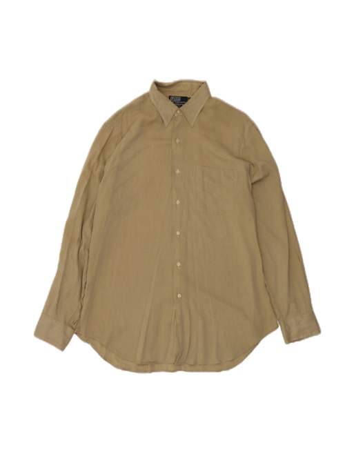 Vintage Polo Ralph Lauren Warwick Shirt Size 16 1/2 Large In Beige Herringbone