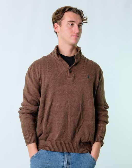 Vintage Polo Ralph Lauren XL Knit Sweatshirt Brown Button Up