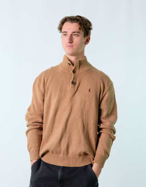 Vintage Polo Ralph Lauren XL Knit Sweatshirt Brown Button Up - view 1