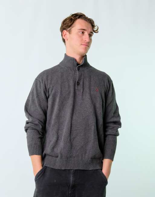 Vintage Polo Ralph Lauren XL Knit Sweatshirt Charcoal Grey Button Up