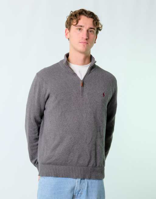 Vintage Polo Ralph Lauren XL Knit Sweatshirt Charcoal Grey Quarter Zip
