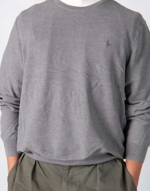 トップス Ralph Lauren 90s cotton knit charcoal Vintage Y2K Charcoal Grey Polo Ralph Lauren Knit Quarter Zip (XL