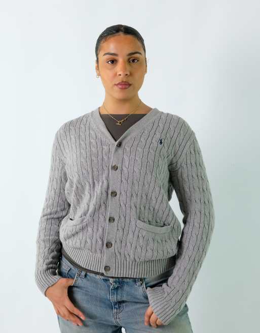 Vintage Polo Ralph Lauren XL Knit Sweatshirt Grey Cardigan