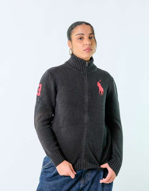 Vintage Polo Ralph Lauren XL Knit Sweatshirt Jacket Black zip up