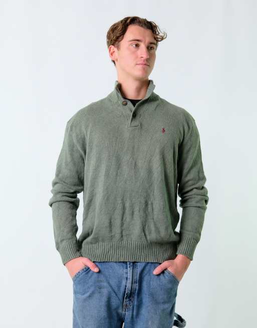 Vintage Polo Ralph Lauren XL Knit Sweatshirt Light Green Button Up