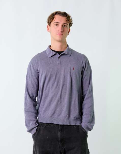 Vintage Polo Ralph Lauren XL Knit Sweatshirt Lilac Purple Button Up - view 1