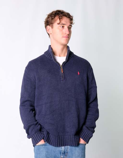 Vintage Polo Ralph Lauren XL Knit Sweatshirt Navy Blue Quarter Zip