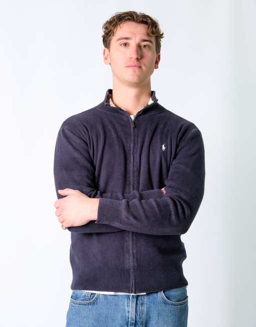 Vintage Polo Ralph Lauren XL Knit Sweatshirt Navy Blue Zip Up