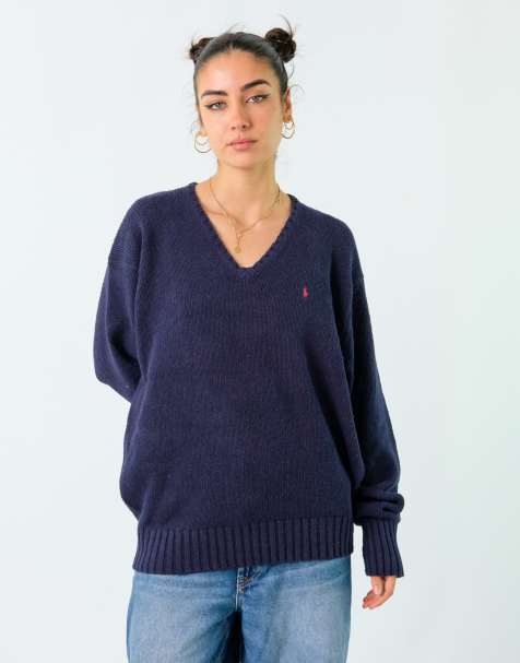 Vintage Polo Ralph Lauren XL Knit Sweatshirt Navy Blue - view 1