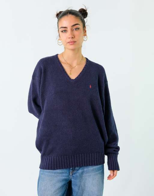 Vintage Polo Ralph Lauren XL Knit Sweatshirt Navy Blue