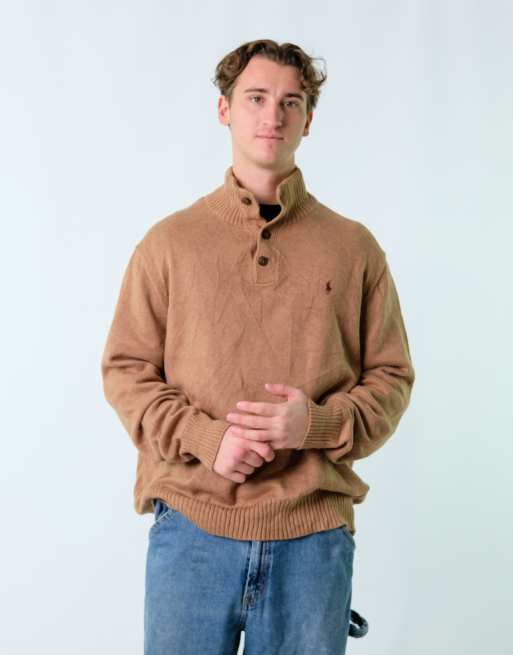 Vintage Polo Ralph Lauren XXL Knit Sweatshirt Brown Button Up