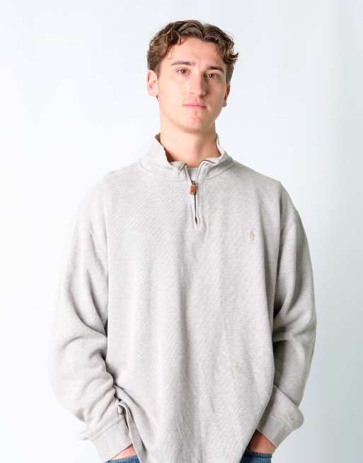 Vintage Polo Ralph Lauren XXL Knit Sweatshirt Light Grey Quarter Zip