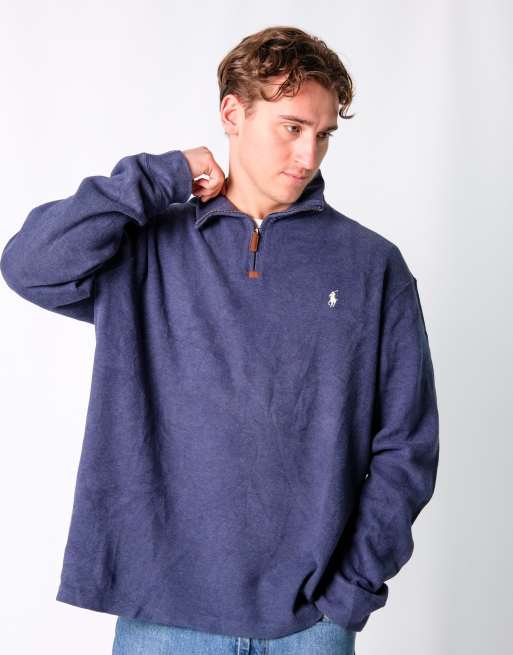 Vintage Polo Ralph Lauren XXL Knit Sweatshirt Navy Blue Quarter