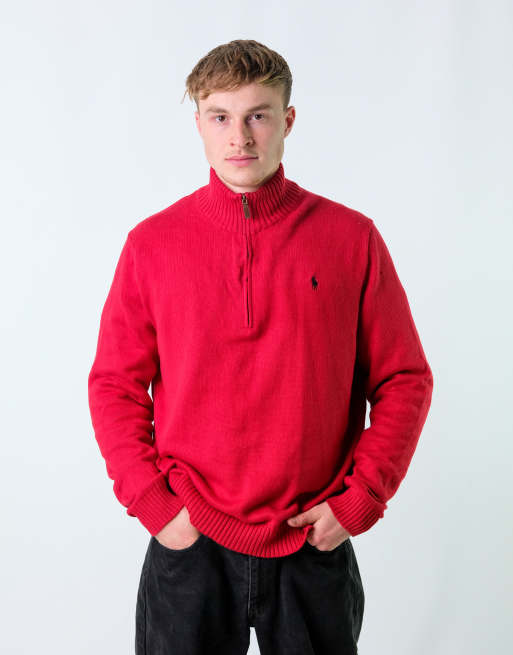 Vintage Polo Ralph Lauren XXL Knit Sweatshirt Red Quarter