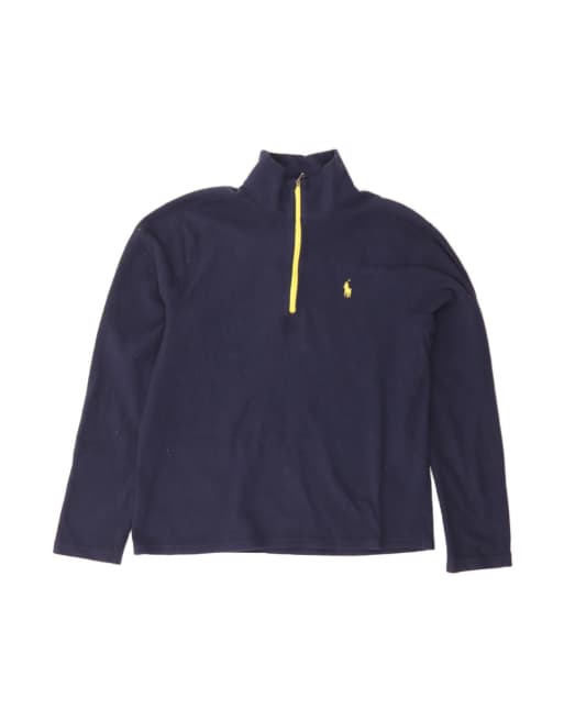 Vintage Polo Ralph Lauren Zip Neck Fleece Jumper UK 14 Medium In Blue
