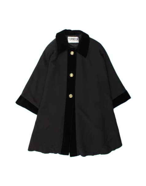 Vintage Poncho Coat One Size In Black Wool - view 1