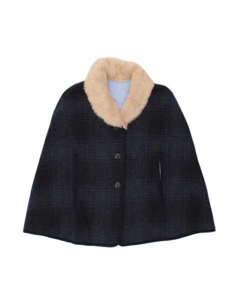 Vintage Poncho Coat One Size In Blue Check - view 1