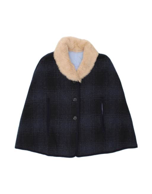 Vintage Poncho Coat One Size In Blue Check