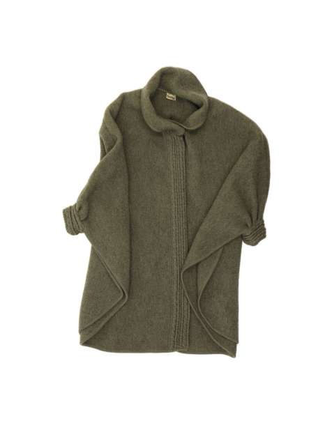 Vintage Poncho Coat One Size In Khaki Wool - view 1