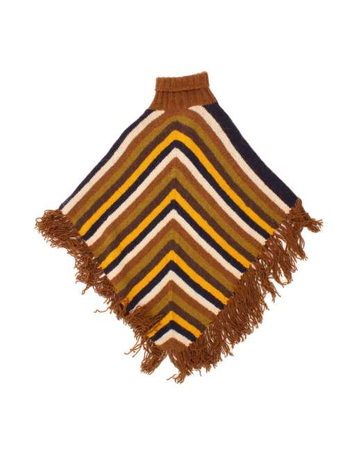 Vintage Poncho Jumper One Size In Brown Striped