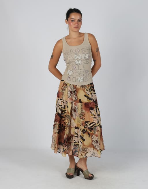 Vintage Positano M woven maxi skirt in brown