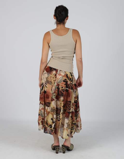 Vintage Positano M woven maxi skirt in brown, 3 of 4