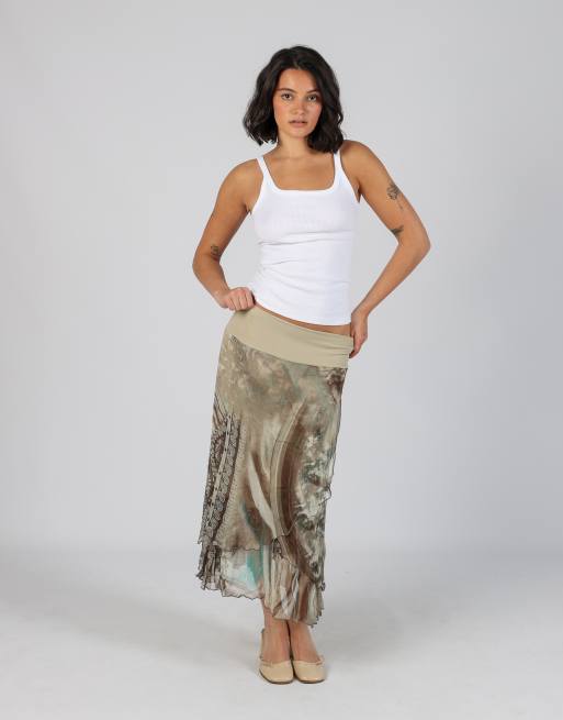 Vintage Preziosi S woven midi skirt in beige