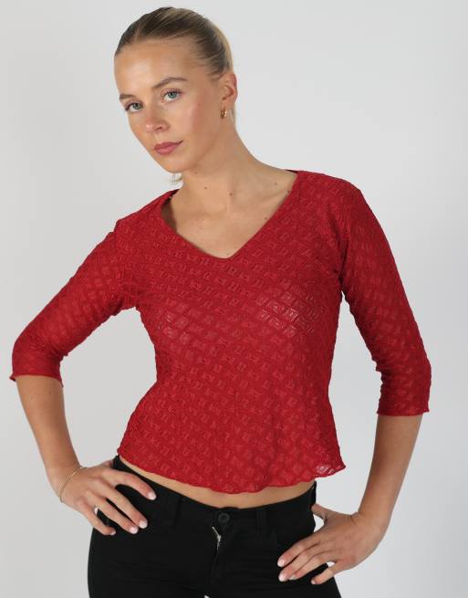 Vintage Prisco S woven top in red, 3 of 4