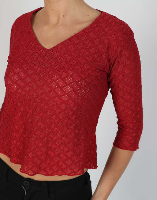 Vintage Prisco S woven top in red, 4 of 4